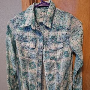 Women's Green Patterned Long Sleeve Top